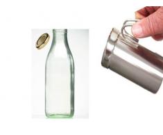 Milchschaumtopf Edelstahl 475ml + Milch Glasflasche mit Deckel 1 Liter