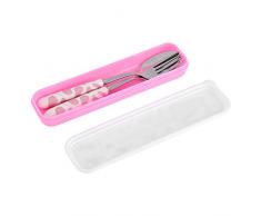Tianhaik 2 Stück Kinder Edelstahl Besteck Wiederverwendbare Küchenutensilien Besteck Box Kinder Keramik Geschirr Set Rosa