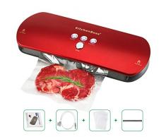 KitchenBoss 3-in-1 Vakuumiergerät für Trockene und Feuchte Lebensmitteln, Automatisch/Manuelles Vakuum-Verschluss -System, Vakuumierer Folienschweißgerät (inkl. 20 Beutel und 1 Hose) /Rot