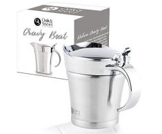 Oak and Steel Premium Edelstahl Sauciere, 480ml Kapazität - Doppelt Isoliert - Eleganter Silberner Thermo Sauciere - Perfekt für Abendessen, Partys - Ideales Weihnachtsgeschenk.