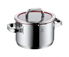 WMF Function 4 Kochtopf, hoch 20cm, Glasdeckel, Fleischtopf 3,4l, Cromargan Edelstahl poliert, 4 Abgießfunktionen, Innenskalierung, Topf Induktion, unbeschichtet, rot