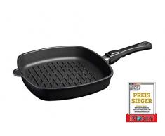 AMT Gastroguss Eckpfanne mit BBQ-Muster, 28 cm x 28 cm, 5 cm hoch, abnehmbarer Stiel, beschichtet, Aluminiumguss, induktionsgeeignet, AMZN-I-E285BBQ-Z20B