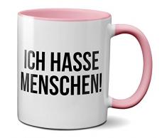 PAPAYANA - 1016 - ICH-Hasse-Menschen - Beidseitig Bedruckte Tasse 325ml 11oz - Große Farbauswahl - Pink