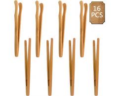 Küchenzange,BETOY 16 Stück Bambus Zange Bambus Lebensmittel Clip Multizange Umweltschutz Holz Küche Küchen Grillzange Geeignet zum Grillen, Kochen, Teeservice,18cm