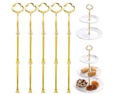 Wolintek Etageren Stangen Set, 5 Sets Blume Motive Metallstangen Mittellochausstech Etageren Stangen 2 bis 3 Etage Etagenplatte Hochzeitstorte Tortenständer (Gold)