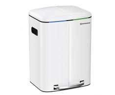 SONGMICS 40 L Mülleimer mit 2 Fächern, 2 x 20 L, Abfalleimer, Treteimer aus Metall, Inneneimer aus Kunststoff, mit Klappdeckel und Griffen, Softclose, luftdicht, weiß LTB40WT