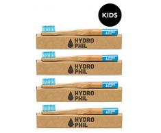 HYDROPHIL Kinder-Zahnbürste blau (4er-Pack) aus Bambus + BPA-freiem Nylon nachhaltig vegan