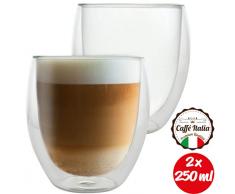 Caffé Italia Roma 2 x 250 ml Doppelwandige Gläser - Thermogläser für Cappuccino Tee Heiß- und Kaltgetränke - spülmaschinengeeignet