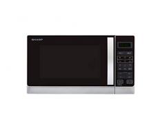 Sharp R642INW 2-in-1 Mikrowelle mit Grill / 20 L / 800 W / 1000 W Quarzgrill / 8 Automatikprogramme / Timer / Kindersicherung / Energiesparmodus / Glasdrehteller (25,5 cm) / silber