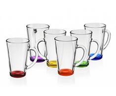 6 Kaffeegläser Teegläser Gläser 300 ml mit Henkel und 6 Edelstahl-Löffeln (gratis) 9 Varianten Latte Macchiato Gläser (Mix)