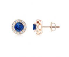 Blau Saphir Ohrstecker mit bar-set Diamant Halo in 14 K Rose Gold (5 Saphir Blau)