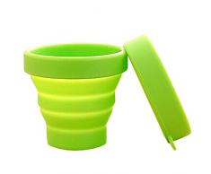 LLQ Camping Klappbecher Faltbare tragbare Silikonbecher aus Edelstahl für Reise Picknick Outdoor Wandern 200ml（Grün）