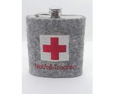 Flachmann-Hülle, Edelstahl-Flachmann, Filz-Hülle, Filz, bestickt, Kreuz,Erste Hilfe, Notfalltropfen