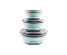 Urben Life 3 Stücke Tragbare Silikon Faltbare Schüssel Set Erweiterbar Lebensmittel Lagerbehälter mit Deckel für Camping Zelt Outdoor Reise Kochgeschirr