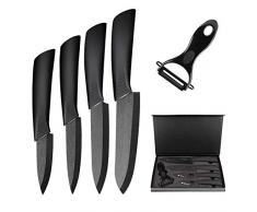 Ballery keramikmesser, Keramikmesser Set mit Schutzhülle, Küchenmesser Set mit 4-teilig Messer und 1 Sparschäler, Kochmesser Sets für Fleisch, Obst, Gemüse - Schwarz