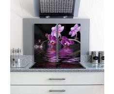 decorwelt | Herdabdeckplatten 2x30x52 cm Ceranfeldabdeckung 2-Teilig Universal Elektroherd Induktion für Kochplatten Herdschutz Deko Schneidebrett Sicherheitsglas Spritzschutz Glas Orchidee