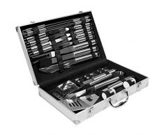 GOPLUS 27er Grillwerkzeug Set, Grillbesteck aus Edelstahl, BBQ Zubehör im Aluminium Aufbewahrungskoffer, Kompletter Grillkoffer mit Grillschaufel Grillclip Fleischgabel zum Kochen Camping