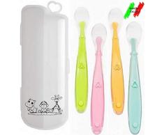 A&M Company, Fütterlöffel, Silikonlöffel, Babynahrung, Löffelhalter 4+ Langstiel, Weiche Spitze, Bebè 4+, Babylöffel 4 Monate, Baby Löffel, Baby Geschirrset, Babybesteck, Esslernbesteck.