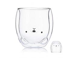 BigNoseDeer Kaffeebecher Doppelwand isoliert Gläser Cup Nettes Tier Tee Milch Tassen Originelles Geschenk für Weihnachten das Erntedankfest Freunde (Bär)