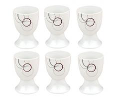 6er Set Eierbecher Palazzo 4,8cm - aus weißem Porzellan mit Dekor-Kreisen in grau und dunkelrot