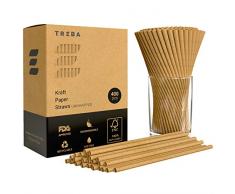 TREBA 400 Biologisch Abbaubare Trinkhalme aus Kraftpapier – Auswickeln Trinkhalme – Farbstofffreie Einweg-Strohhalme für Cocktails, Kalte und Heiße Getränke