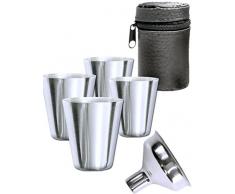 Outdoor Saxx® - 6-Teiliges Edelstahl-Becher, Trink-Becher Set, 4 Schnaps-Becher 30ml und Einfüll-Trichter in Leder-Tasche, ideales Flachmann-Zubehör, unzerbrechlich,