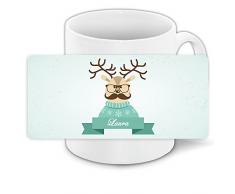 Weihnachtstasse mit Namen Laura und lustigem Motiv mit Rentier im Pullover mit Schnurrbart - Tasse zu Weihnachten