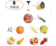 WHSLY Obstschneider Schäler 6er-Set, Avocado-Slicer, Wassermelonen-Slicer, Bananen-Slicer, Ananas-Corer, Erdbeer-Corer, Orangenschäler, Küchen-Obst-Tools