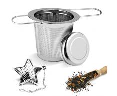 ASANMU Teesieb, Teefilter mit Deckel Teeei mit Kette 304 Edelstahl TeeSieb für Pentagramm Premium Teesieben mit Faltbare Griffgestaltung Passend für die Meisten Tee-Tassen und Tee-Schalen losen Tee