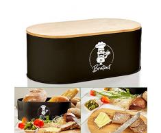 bambuswald© Brotbox aus Metall mit ökologischem Deckel aus Bambus - ca 33,5x18x13cm | Brotkasten für Croissants, Brot o. Brötchen | Brotbehälter mit Küchenbrett | Aufbewahrung Vorratdose Brotdose