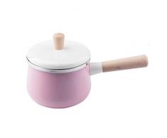 LCZ Antihaft Milchtopf Kochtopf Simmertopf Induktion Kasserolle Nudeltopf Milchkocher Aus Emaille Mit Deckel Und Holzgriff,Rosa
