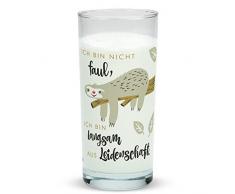 Die Geschenkewelt 45176 Trink-Glas mit Happy Life Faultier Design, Wasserglas 50 cl, Trinkglas