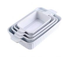 MALACASA, Serie Bake.Bake, 4er Set Porzellan Backform Kuchenform Brotbackform Back Schale Auflaufform Ofenform Teller Suppenteller in 4 Größe Weiß