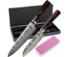 Zeuß Set Küchenmesser (32 cm und 24 cm) Damastmesser - Profimesser - Santoku - Kochmesser - Chefmesser - Allzweckmesser - 67 Schichten Japanischem Damaststahl