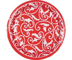 Teller klein, rot mit weißem Ornament