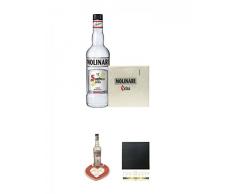 Molinari Sambuca 0,7 Liter + 50 Molinari Servietten + Molinari Sambuca Serviertablett + Schiefer Glasuntersetzer eckig ca. 9,5 cm Durchmesser