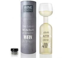 Wine Lovers Weinflasche GlasSave Water, Drink Wein - Weinglas Flasche XXL mit Spruch - Weinglas lustig als perfekte Geschenkidee - inkl. Reinigungsperlen
