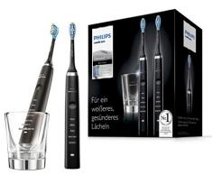 Philips Sonicare DiamondClean Elektrische Zahnbürste Doppelpack HX9357/87, 2 Schallzahnbürsten mit 5 Putzprogrammen, Timer und Ladeglas, schwarz