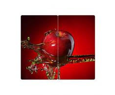 DekoGlas Herdabdeckplatten Set inkl. Noppen aus Glas Motiv Apfel, Herd Ceranfeld Abdeckung, 2-teilig universal 2X 52x30 cm