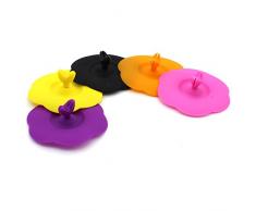 Set von 6 Wiederverwendbar Silikon Plum Blume Tasse Deckel Drink Bezug mit Herz Form Löffel Halter, Farbe Zufällige