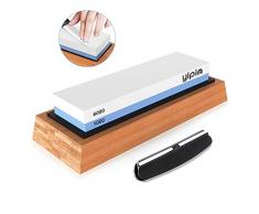 Schleifstein Wetzstein Set, 2-in-1 Profi Abziehstein für Messer mit Körnung 1000/6000 inkl. Messerschärfer, Wasser Abziehstein auf Rutschfest Silikonhalter Bambusblock und Läppstein