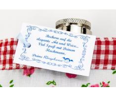 Flachmann *blumiger Abend* in roter Stoffhülle mit Blümchen- und Karomuster von Ringelsuse