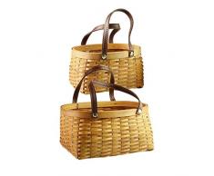 Obstkorb Hölzerner, Binaurale Handgewebte Brotschale for Picknickreisen Tischdekoration Aufbewahrung (2er-Set)