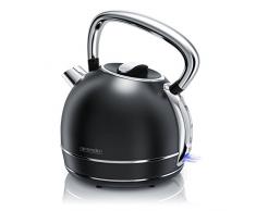 Arendo - Wasserkocher Retro Edelstahl Teekessel im Vintage Style - max. 2200 Watt - austauschbarer Kalkfilter - Füllmenge max. 1.7 Liter - automatische Abschaltung - schwarz