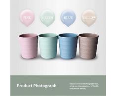 FULAISI umweltfreundliche gesunde Weizenstroh biologisch abbaubare Bambus-Plastikbecher, Becher, Tasse für Wasser, Kaffee, Milch, Saft, Tee Größe 200 ml (Packung mit 4 Stück, grün, blau, rosa, gelb)
