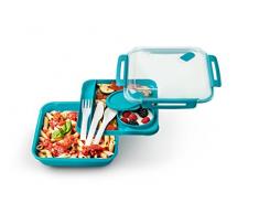 Rotho Memory B3 Lunchbox mit Besteck, Kunststoff (BPA-frei), blau/transparent, 1,1 Liter (19,5 x 19,5 x 6,5 cm)