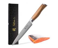 Wakoli Oliven Damastmesser - sehr hochwertiges Profi Messer mit Olivenholz Griff mit Damast Klinge, Damastmesser Fleischmesser, Schinkenmesser, Damastküchenmesser