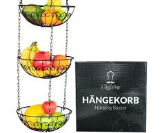 Chefarone Obstkorb zum Aufhängen - 130cm Küchenampel für mehr Platz auf Ihrer Arbeitsplatte - Obst Hängekorb Küche - Obstschale hängend (schwarz)
