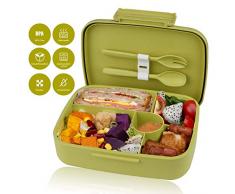kupbox Brotdose Bento Box für Kinder, auslaufsichere Lunch Box mit fünf separat Fächer, BPA Frei, Geeignet für Mikrowellen und Spülmaschinen, kein Fremdgeruch-Grün.Brotdose Kinder