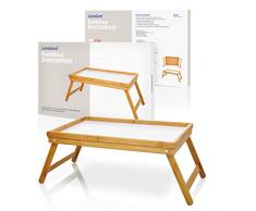 Lumaland Betttablett Tablett aus Bambus mit weißem Boden und herausklappbaren Füßen, ca. 50 x 31 x 23 cm